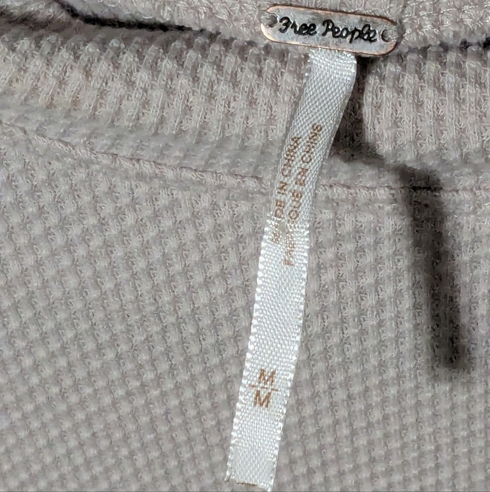 Free People Beige Ribbed Long Sleeve Top, Size Medium - Picture 2 of 4